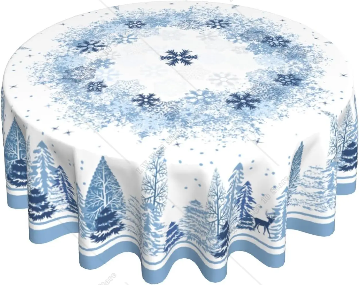 

Christmas Round Tablecloth 60 inch Winter Woodland Deer Pine Tree Snowflake Holiday Tablecloths for Home Dining Room Decor