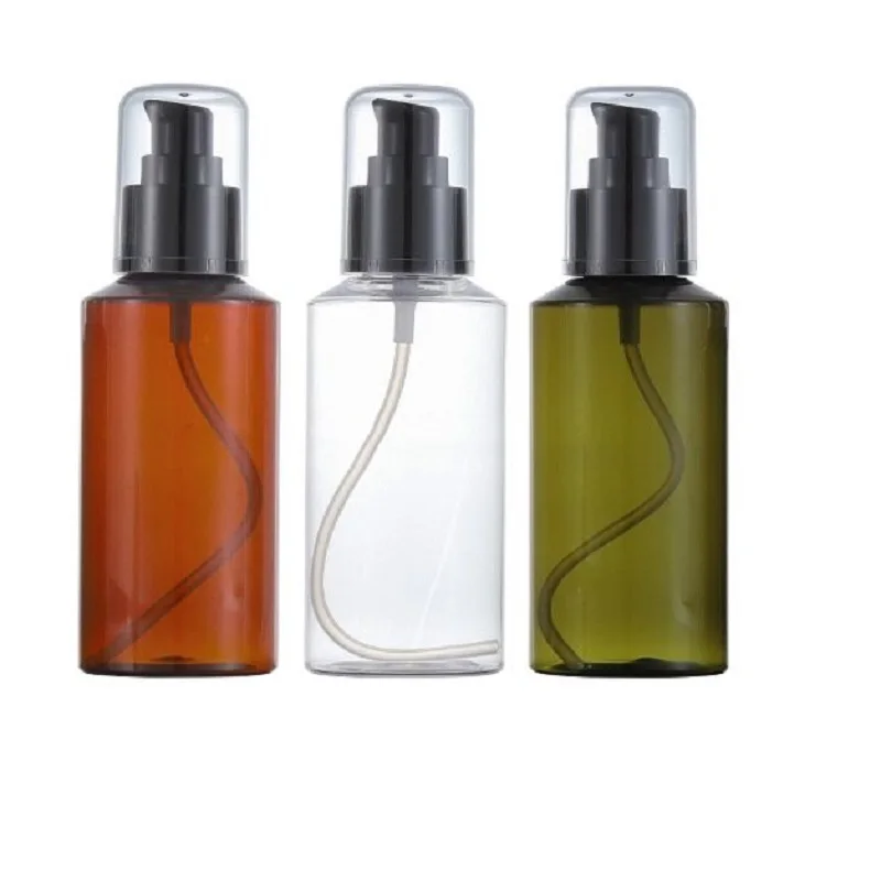 

Oblique Shoulder Plastic Lotion Bottle Amber Green Essential Oil Liquid Shampoo Dispenser 100ml 150ml Lotion Pump Bottle 10pcs