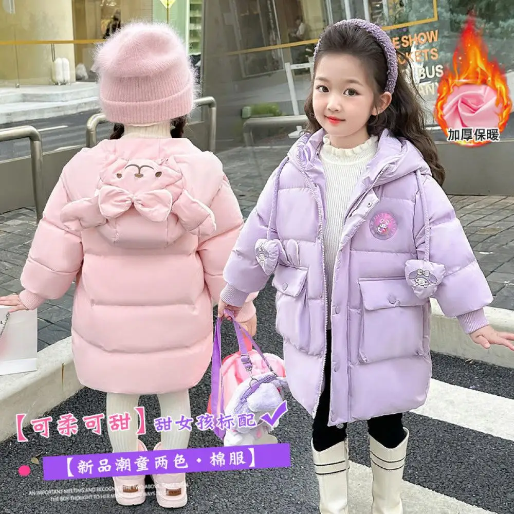 Sanrio Girls Kuromi Cotton Coat Child Thicken Cotton Clothes Coat My Melody Kawaii Cartoon Jacket Overcoat Children's Clothing