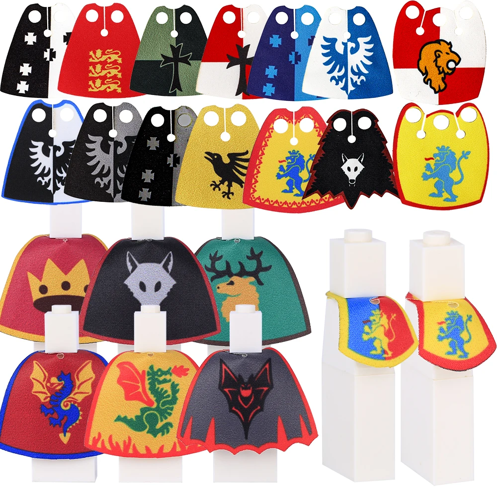 MOC Medieval Lion Knights Cape Building Blocks Military Camouflage Fur Cloak Halloween Accessories Bricks Toys Kids Gift