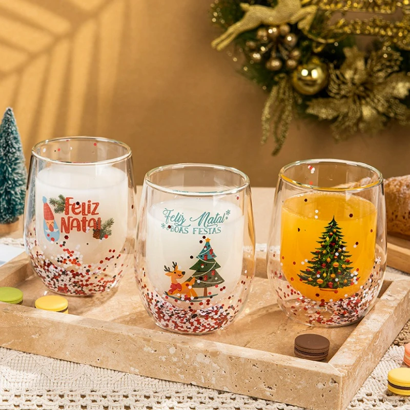 

Heat-resistant Coffee Cups Double Wall Glass Cup Christmas Tree Snowman Pattern Water Cup Juice Tea Milk Coffee Mug Drinkware