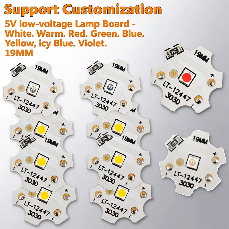 30PCS 5V 19MM Multi-color LED Lamp Board, White Warm RGB Colors, Electronic Welding DIY for Table Bedside Lamp Spotlight
