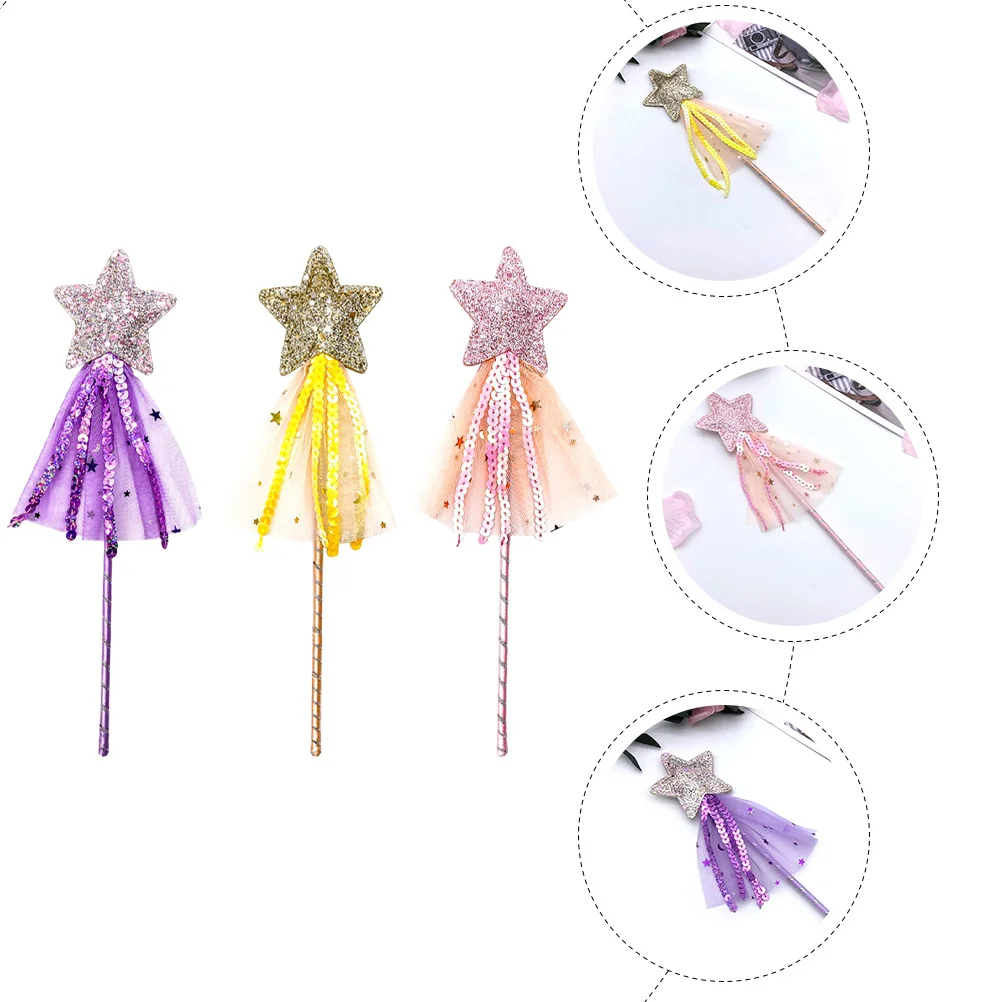 Bâtons de fée à paillettes, 3 pièces, exquis, portable, fête pour enfants, Cosplay, en forme d'étoile, accessoires décoratifs pour spectacle sur scène, Photo