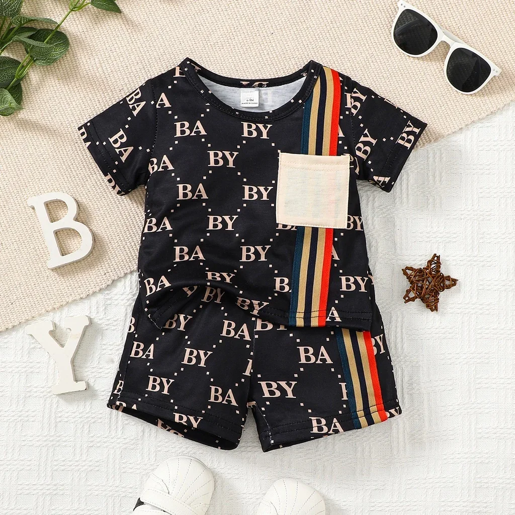 2PCS Summer Toddler Baby Boy Clothing Set T-shirt Letter Short Sleeve Top+Shorts Light Luxury Style for Baby boy 0-3 Years