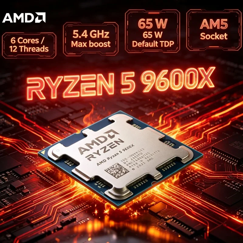 Esports Processor AMD Ryzen 5 9600X 5.4GHz High FPS Gaming CPU 6 Cores 12 Threads 65W 32M Cache AM5 Socket DDR5