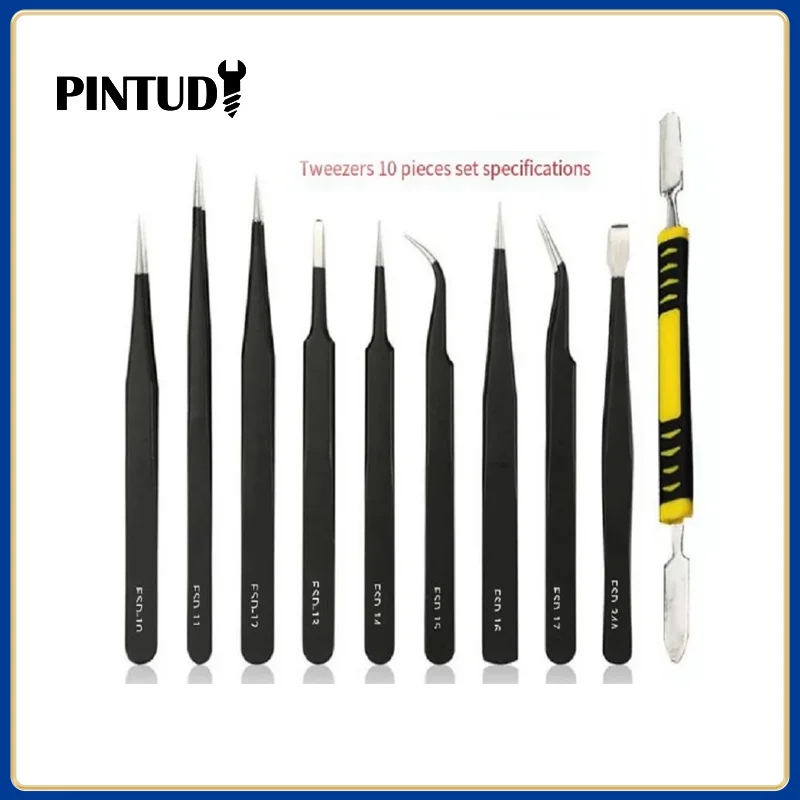 

Stainless steel precision antistatic tweezers set repair tools Professional electronic tweezers 10pcs