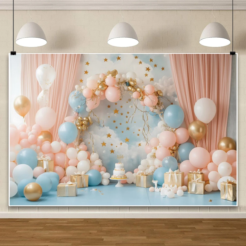 Blue Balloon Arch Birthday Photography Background Baby Shower Boys Girls 1st Birthday Party Photozone Backdrop Photo Studio Prop