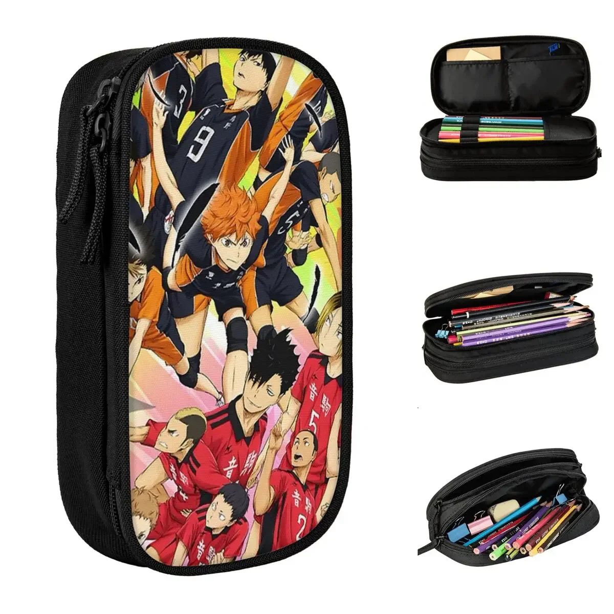 

Anime Haikyuu Pencil Cases Japanese Volleyball Hinata Kozume Oikawa Pencilcases Pen Box Big Capacity Bag Office Gift Stationery