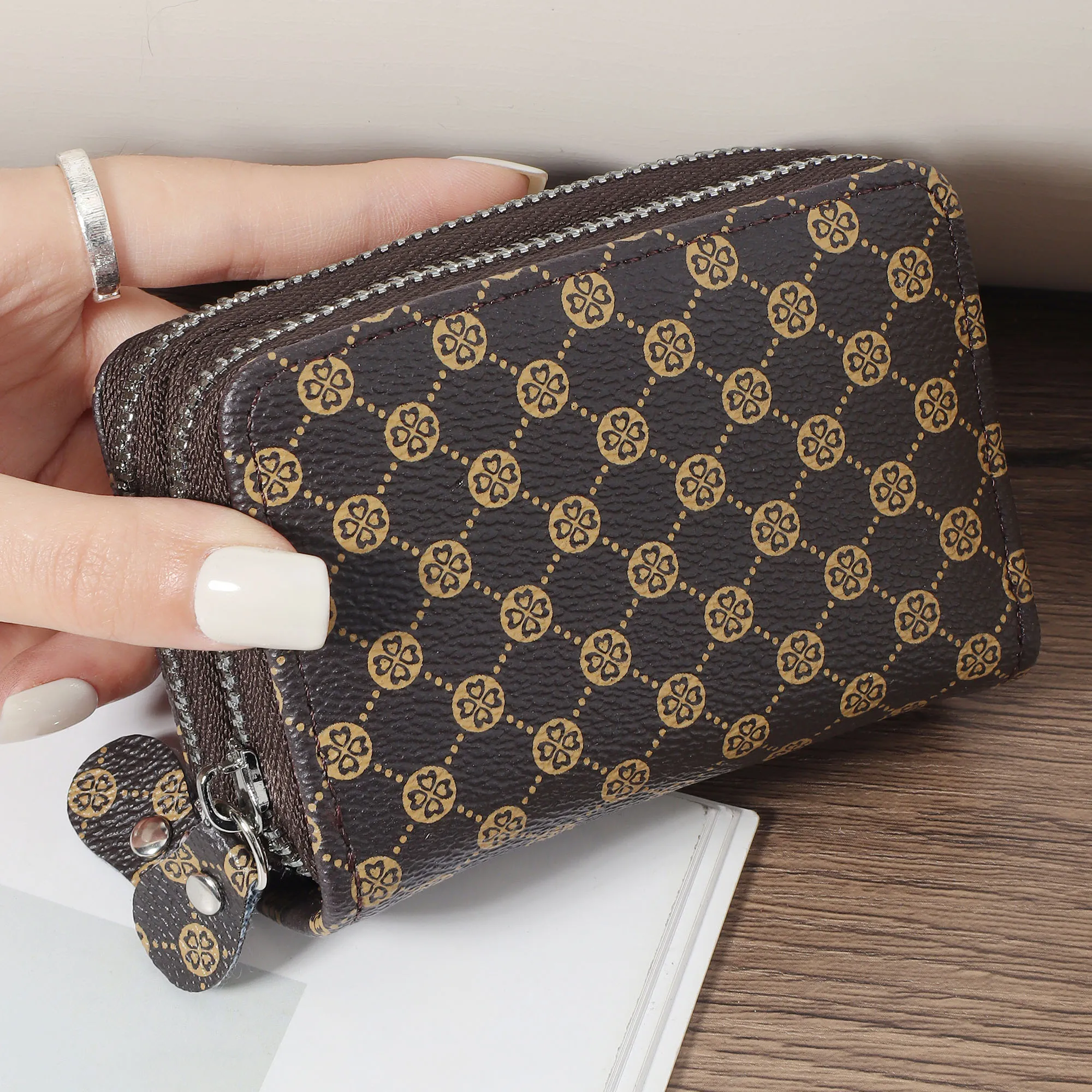 Versatile Double Zipper Credit Card Holder Bag, Trendy Card Short Wallet, Multi Card Slots Coin Purse