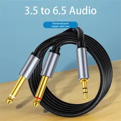 3.5mm to Double 6.5mm TRS Cable AUX Male Mono 6.5 Jack to Stereo 3.5 Jack Audio Cable for Mixer Amplifier 6.35mm Adapter