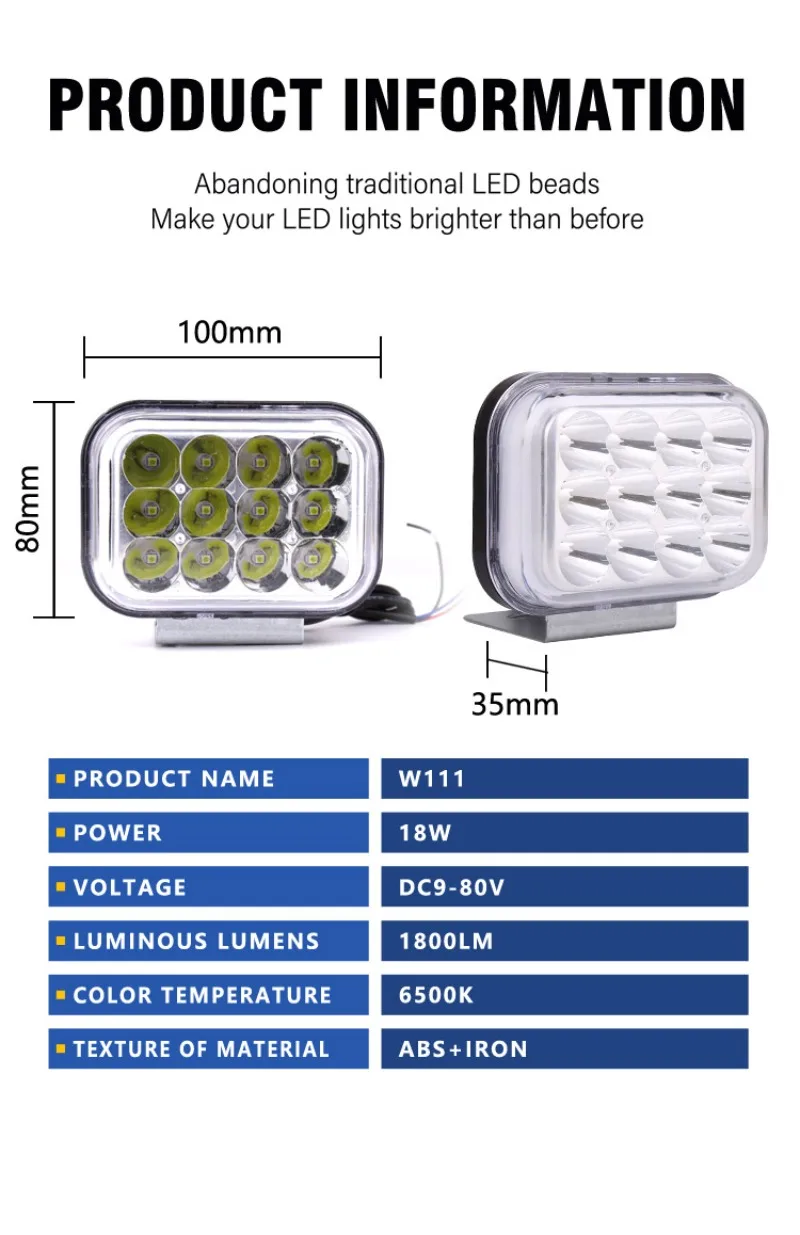 LED المصابيح الأمامية للدراجات النارية 1800LM تيار مستمر 9-80 فولت 18 واط الأضواء المساعدة 6500 كيلو ضوء وماض مقاوم للماء للدراجات البخارية يوم ممطر