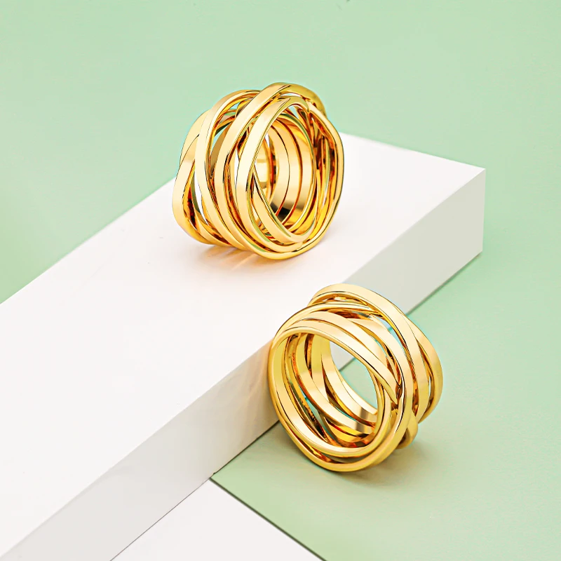 Anillos Mujer Entwined Curves Rings For Women Anti-Fading 18K Plated Gold Fashion High Street Part Jewelry Free Design Service