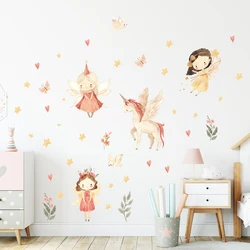 1Pc Cute Fairy Unicorn Wall Stickers for Girls Room Children Room Wall Art Nuesery Kids Room Decoration Home Decor for House