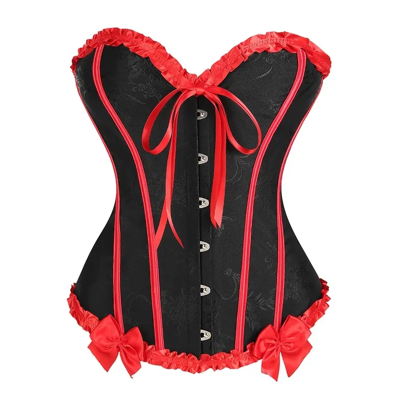 Sexy Ruffle Red Black Corset Top Bustier Women Strapless Cosplay Burlesque Performance Costume Korset Corselet Party Clubwear