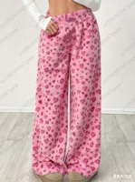 2025 Winter Women Classic leopard print plush Pajama Pants Soft Trousers Cute Women Casual Home Anime Cartoon Pajama Pants
