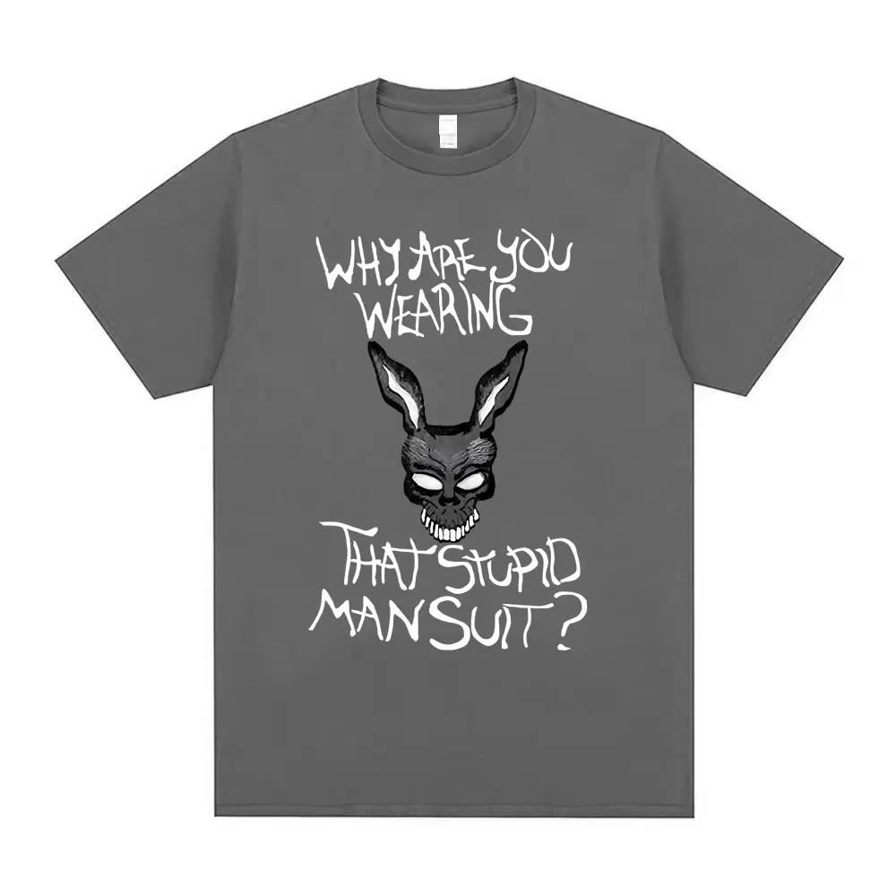 فيلم دوني داركو لماذا يرتدي هذا الرجل الغبي البدلة مضحك ميمي تي شيرت الرجال النساء عادية القطن خمر قصيرة الأكمام تي شيرت #3