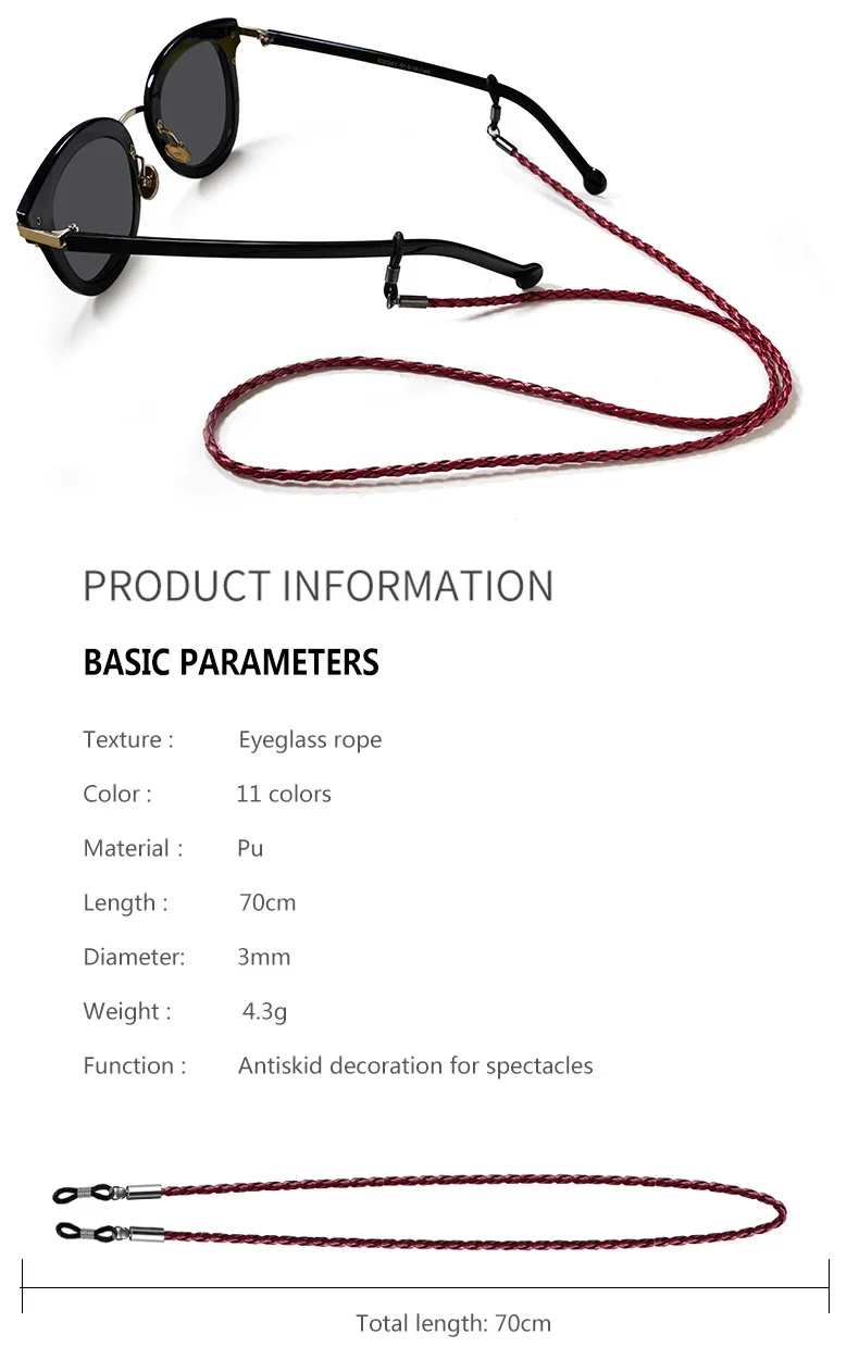 1 Stück geflochtenes Brillenband aus Leder – rutschfeste Sonnenbrillenkette für Sport- und Outdoor-Aktivitäten. Rutschfester Brillen-Lanyard-Gurt – Detail 3