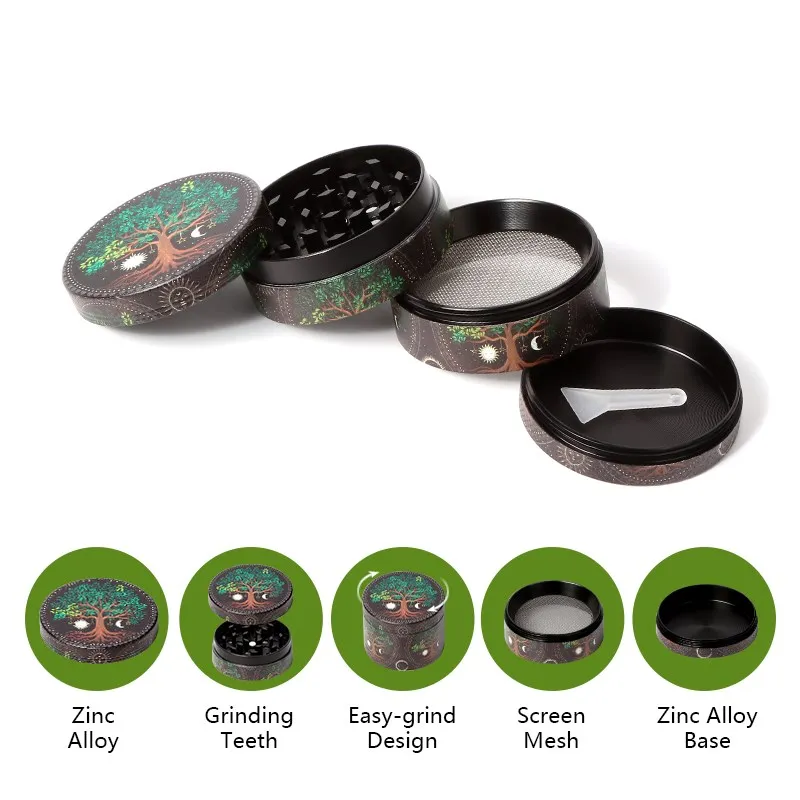 50mm Herb Grinder Zinc Alloy 4 Layers Hopeful Tree Cigarette Tobacco Crusher Magnet Adsorption Smoking Accessories