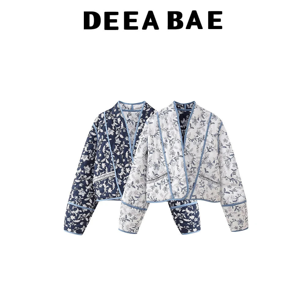 

DEEABAE женский двусторонний хлопковый короткий кардиган без пуговиц с принтом в стиле ретро, свободная и утягивающая хлопковая одежда