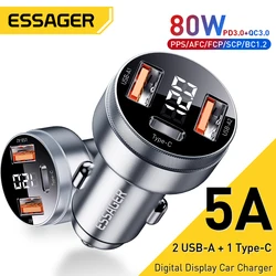 Essager 80W USB cargador de coche PD USB tipo C carga rápida QC3.0 SCP 5A cargador rápido para iPhone 14 13 Xiaomi Samsung cargador de teléfono