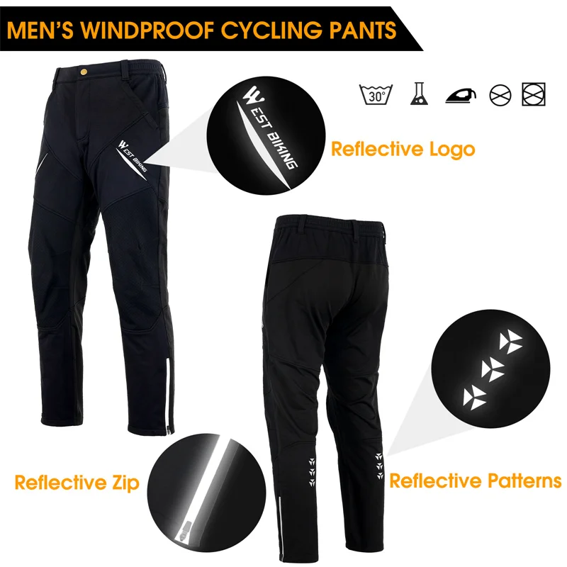 WEST BIKING Fahrradhose Winter Thermo-Fleece Reflektierende Warme Winddichte Herrenhose Wasserabweisende Outdoor-Langhose – Detail 6