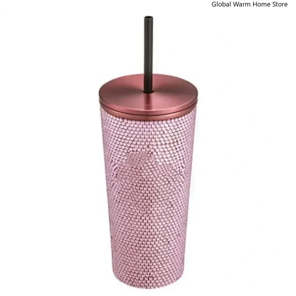 

Rhinestone Straw Water Bottle Luxury Black Pink Coffee Mug Stainless Steel Tumbler with Lid Diamond Thermos Cup Drinkware