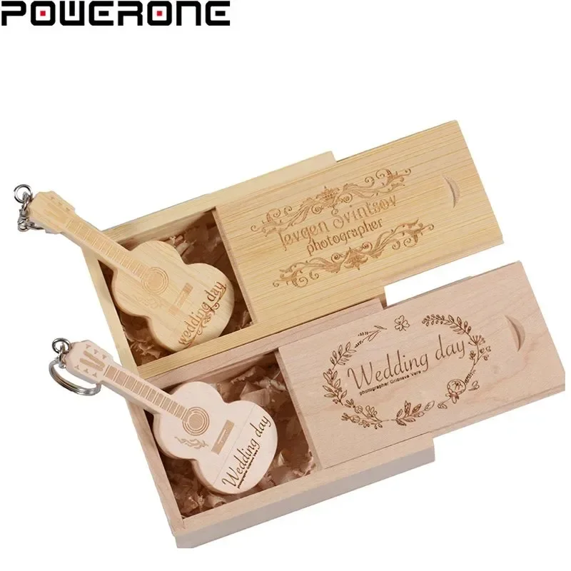 Free Custom Logo Pen Drives 64GB Wood Guitar USB Flash Drive 32GB Keychain Gift USB2.0 Memory Stick 16GB Pendrive 8GB U Disk 4GB