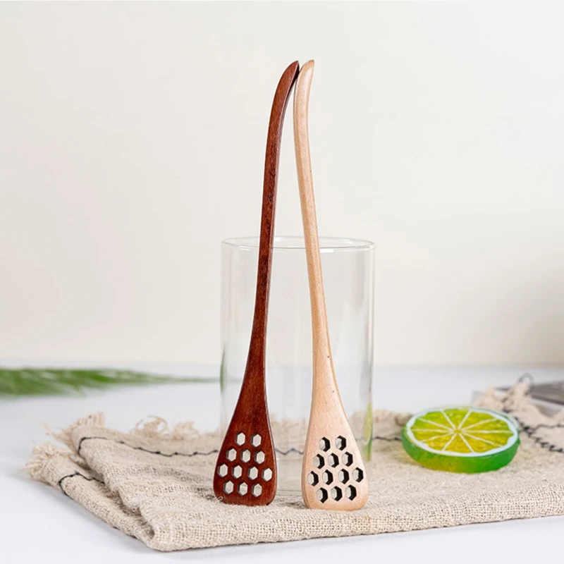 Wooden Spoon Mixing Rice Salad Spoon Long Handle Dessert Condiment Sugar Salt Spice Spoon Tableware Kitchen Tools