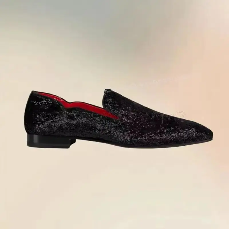 

Black Sequins Suede Low Top Men Loafers Fashion Slip On Men Shoes Luxurious Handmade Party Feast Banquet Office Men Casual Shoes