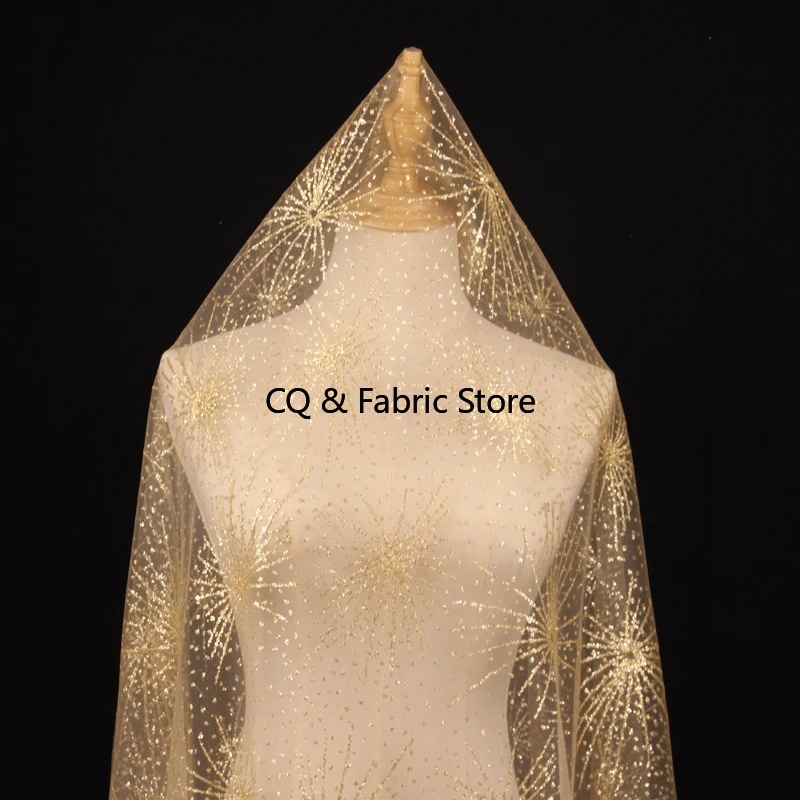 Gold glitter lace fabric Shiny Bronzing tulle Fabric For Girl Dress  Wedding Dress Bridal Veil party dress
