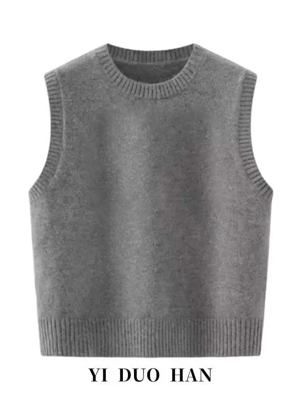 

Women's round Neck Knitted Vest Spring Autumn Pure Color Cool Feeling Sweater Vest Base Layer Top Commute Style Inner Wear