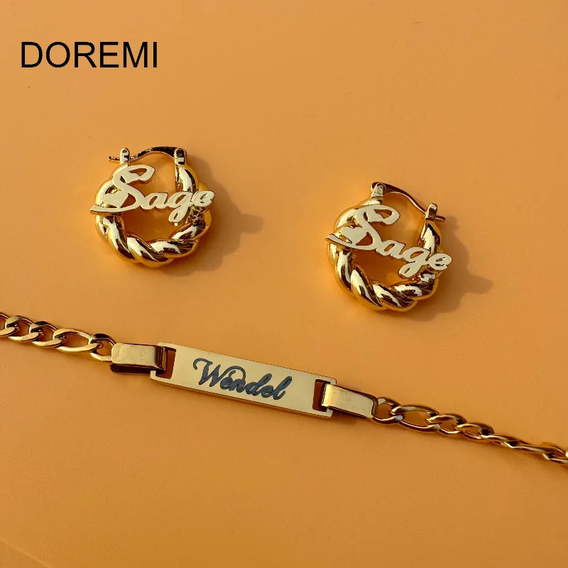 DOREMI Name Jewelry Set Box Earring Personalized Initial Letter Necklace Customized Name Engrave Bracelet Custom Jewelry Set