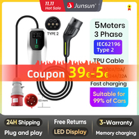 Junsun ev charger wallbox 7kw 32A 3.5KW 16A 3Phase 11KW 16A 22KW 32A Type 2 Car fast charging plug to plug with portable bag