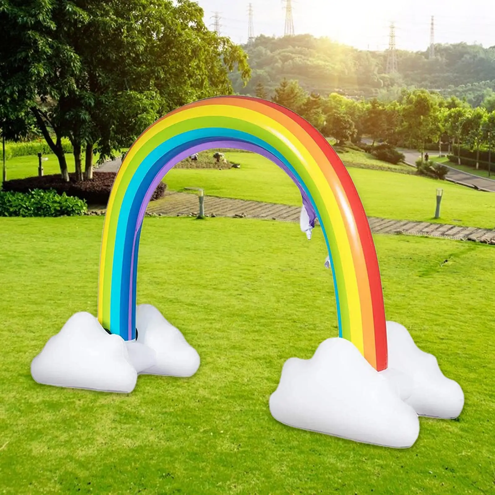 

Rainbow Inflatable Sprinkler Water Fun Toy Rainbow Bridge for for Kids Backyard Yard Large Area Summer Pool Parties Beach Games