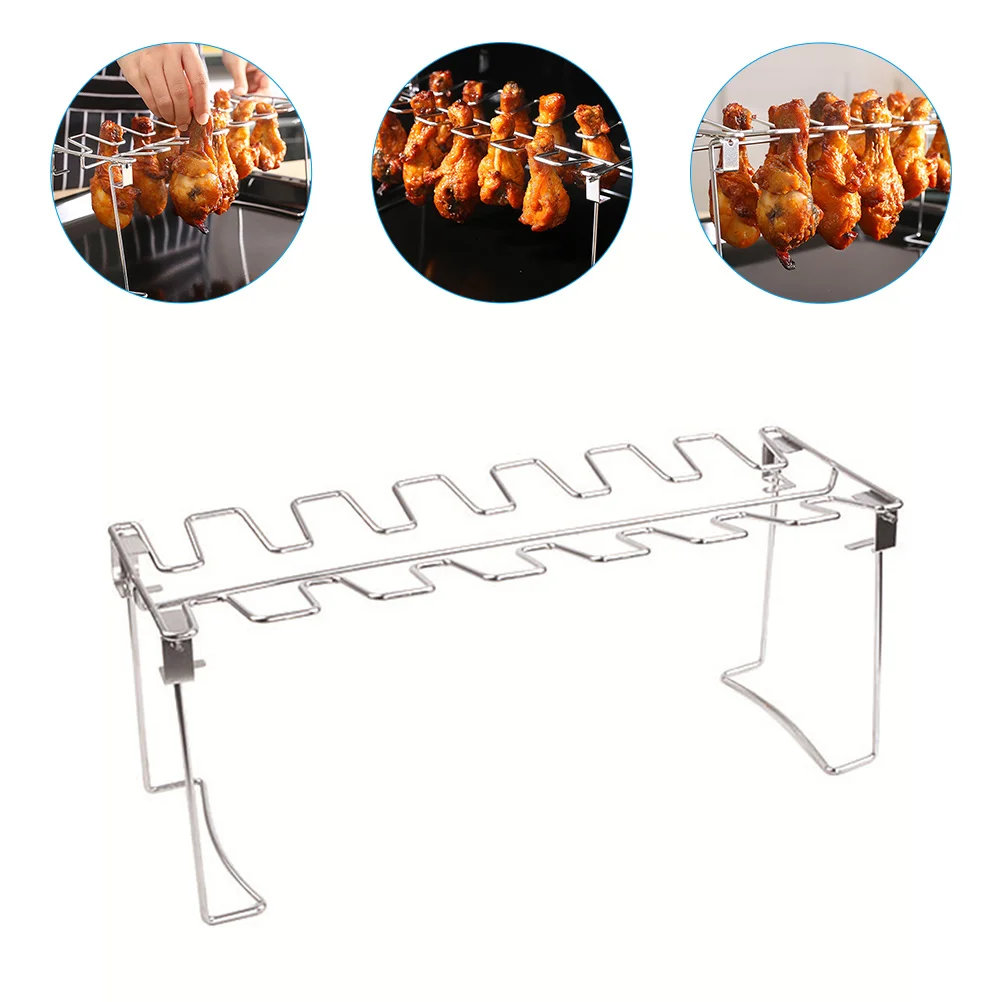 

Stainless Steel Grill Rack Outdoor Barbecue Rack Drumstick Roasting Shelf Chicken Leg Wing Holder Durable Bbq Supply Foldable