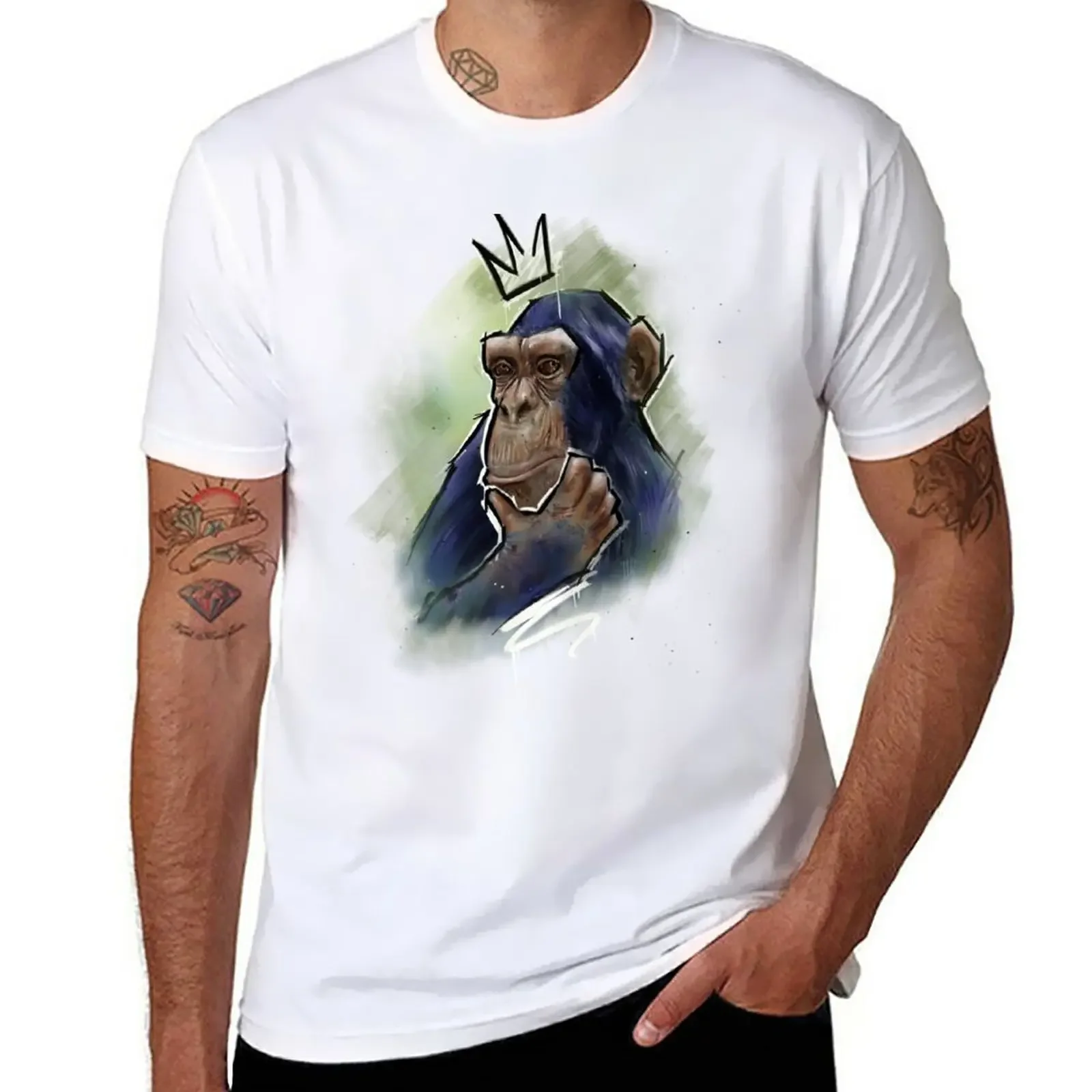 

Curious Chimp King Art | Chimpanzees Lovers | Monkey Cute T-Shirt animal prinfor boys new edition t shirts for men cotton