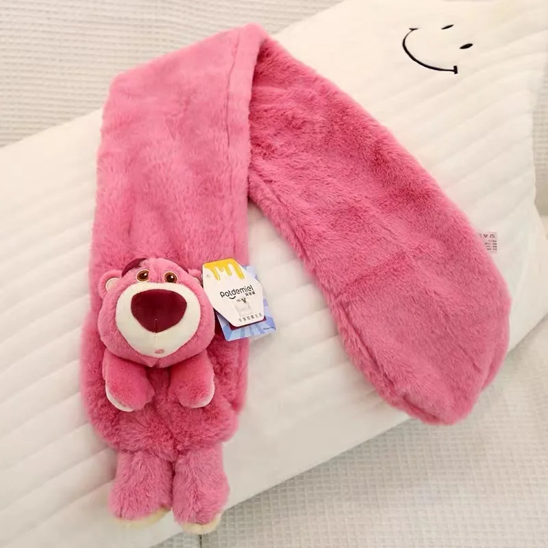 Bufanda con capucha de tres ojos de Disney, oso de fresa, flor de cerezo rosa, guantes de oso winnie, sombrero, regalo para niñas