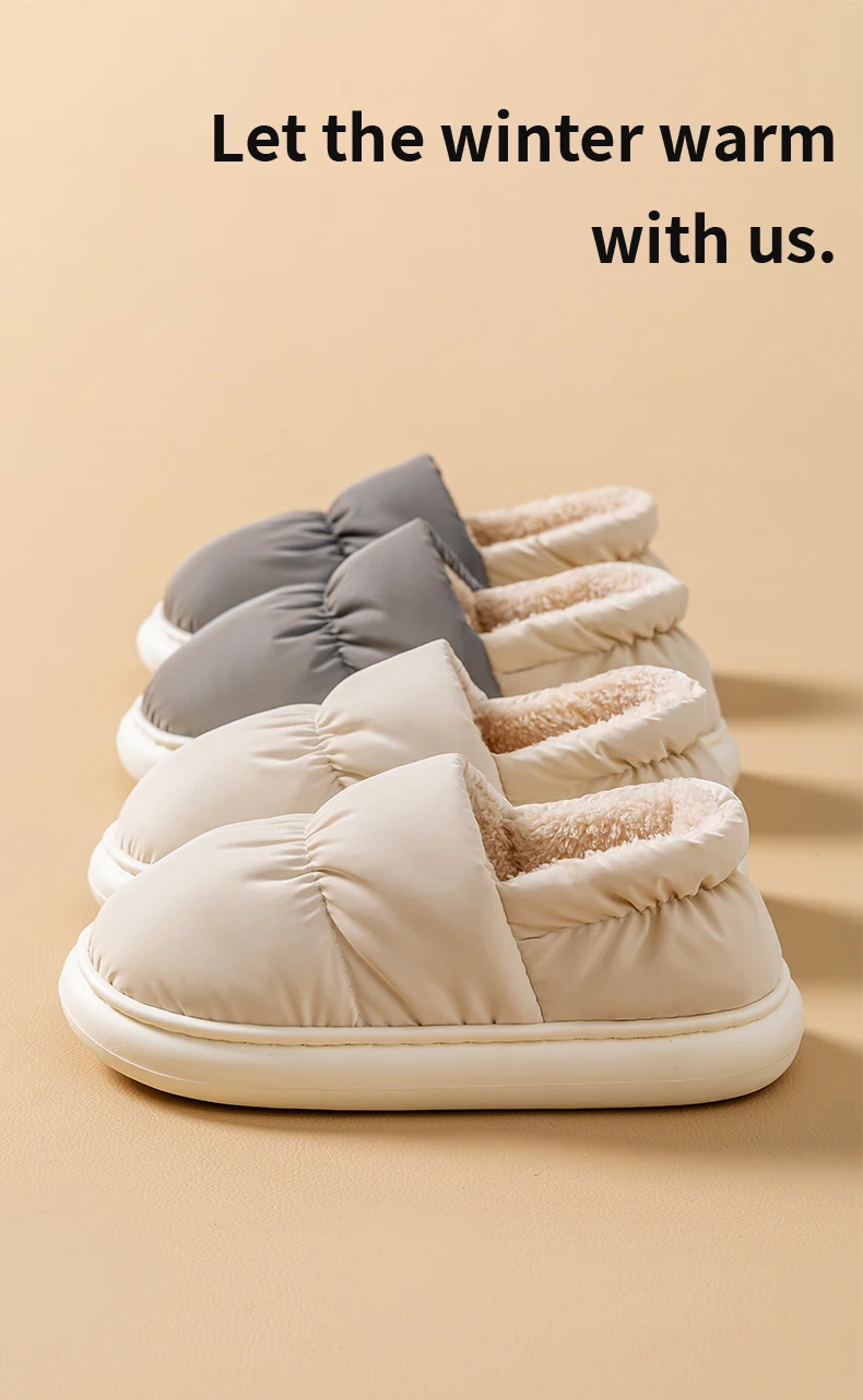 Damen-Fersenbedeckungs-Fleece-Hausschuhe, herunterlaufende Stoffschuhe, rutschfeste Winter-Hausschuhe mit weicher Sohle für den Heim- und Außenbereich – Detail 3