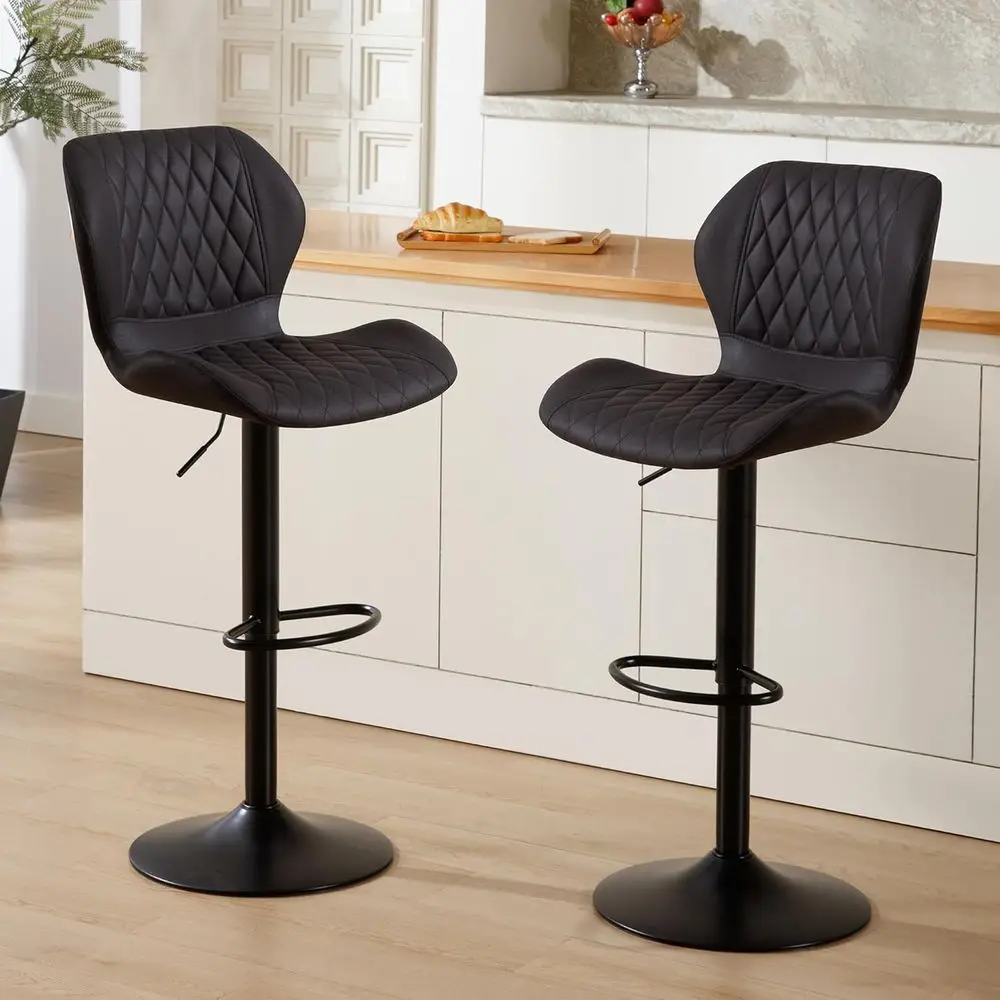 

Set of 2 Swivel Adjustable Fabric Bar Stools, Counter Height Chairs with Back, Black