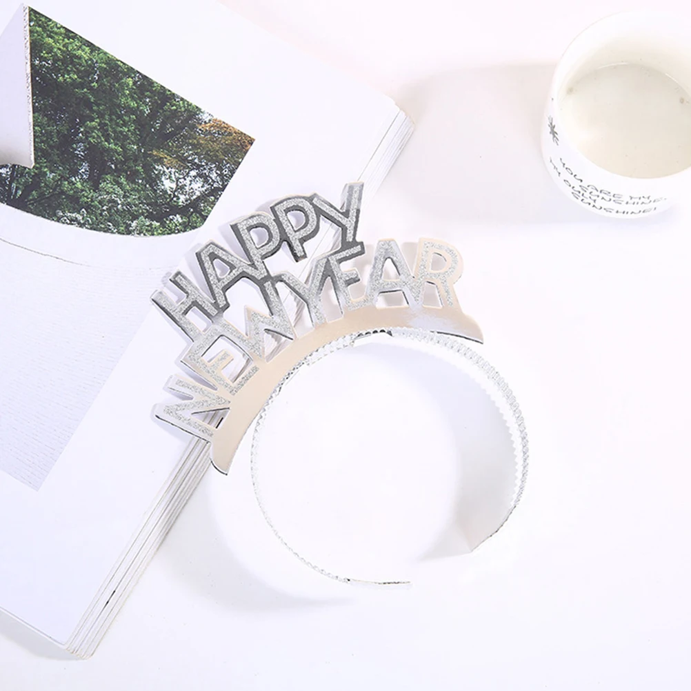 

6 Pcs New Year Hair Hoops Glitter Headband Party Accessories Child Ribbon Happy New Year Letter Print Premium Aluminum Non