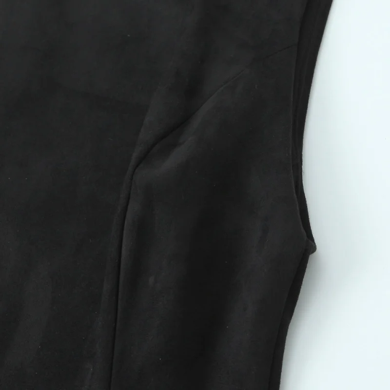 Outono o pescoço sem mangas em camadas decoração vestido feminino volta zíper efeito camurça vestido curto feminino casual praia feriados wear