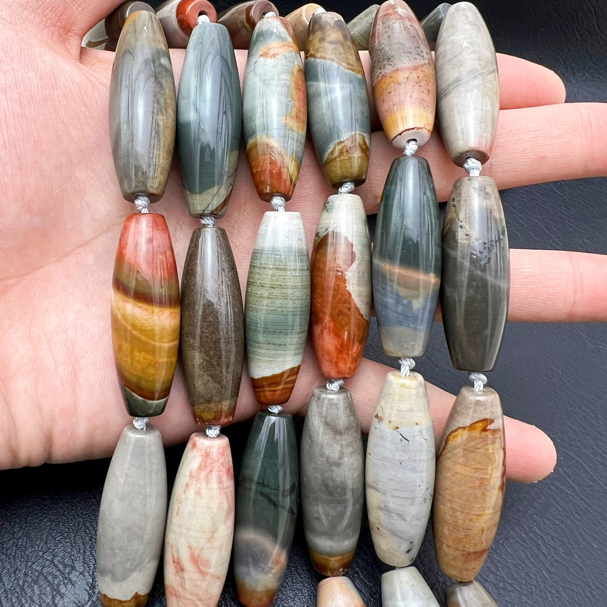 

14x40MM 9PCS Large Natural Stone Ocean Jaspers Barrel Nugget Beads Focus Pendant