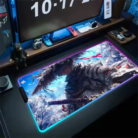 RGB Mouse pad Red-eyed Japanese samurai LED glow gaming mat Desk Mat rubber anti-slip Gaming keypad mousepad pc accessories