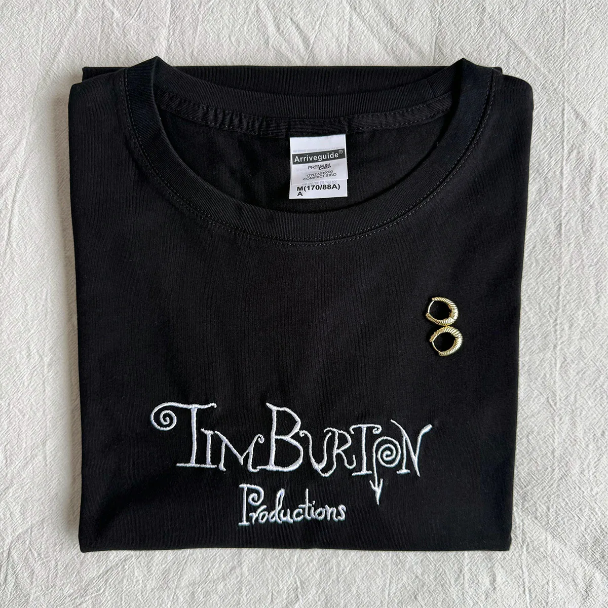 Tim Burton Productions Letters Emboridered Black Cotton T Shirts Women Summer Short Sleeve Loose Casual Tops Retro Style Tees