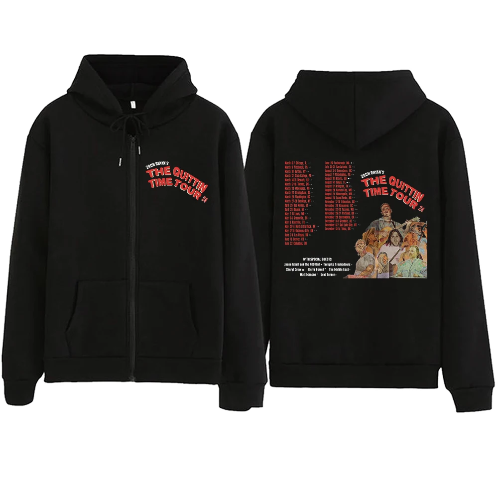 Zach Bryan The Quittin Time Tour 2024 Zipper Hoodie Harajuku Pullover Tops Sweatshirt Streetwear