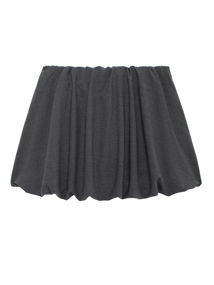 KAOPU ZA Women velvet bow balloon pleated mini skirt vintage mid-waist female skirts mujer