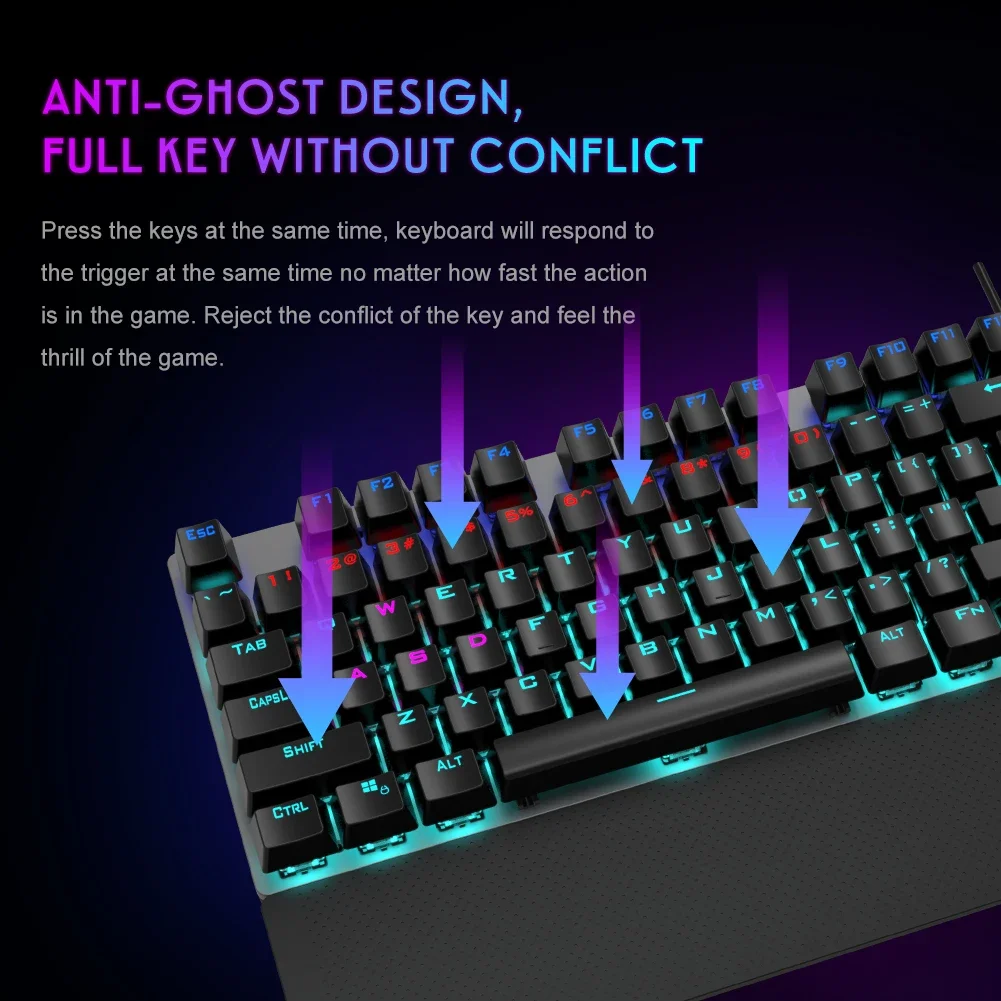 

Electroplated Punk Style F2088 Mechanical Gaming Keyboard 104 Brown Switch Blue Wired Hybrid Backlit Cyan Shaft Keyboard