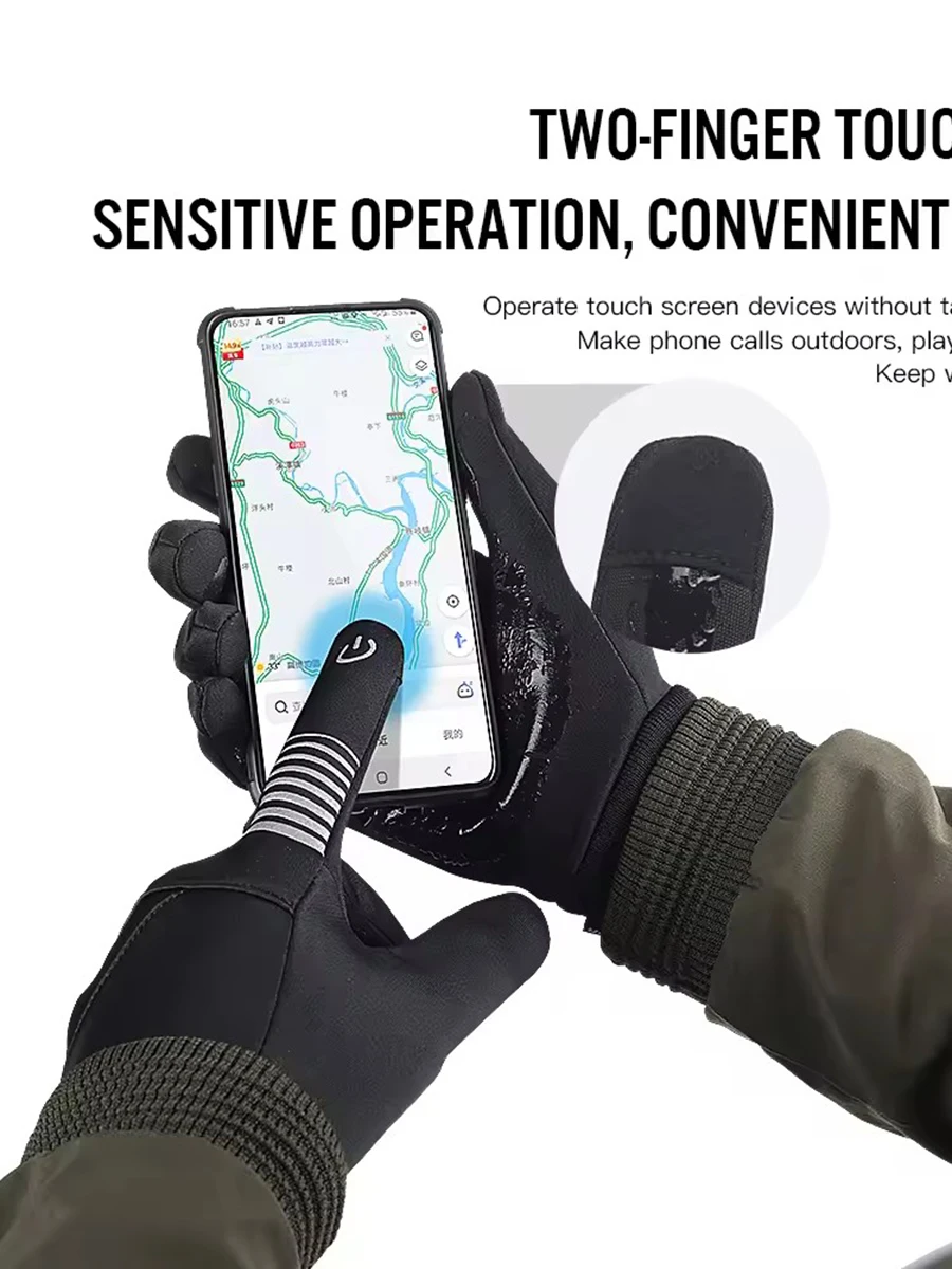 AliExpress NONE Winter Cycling Warm Gloves Men's and Women's Palm Silicone Anti Slip Night Reflective Gloves Off-road Cycling Skiing Gloves