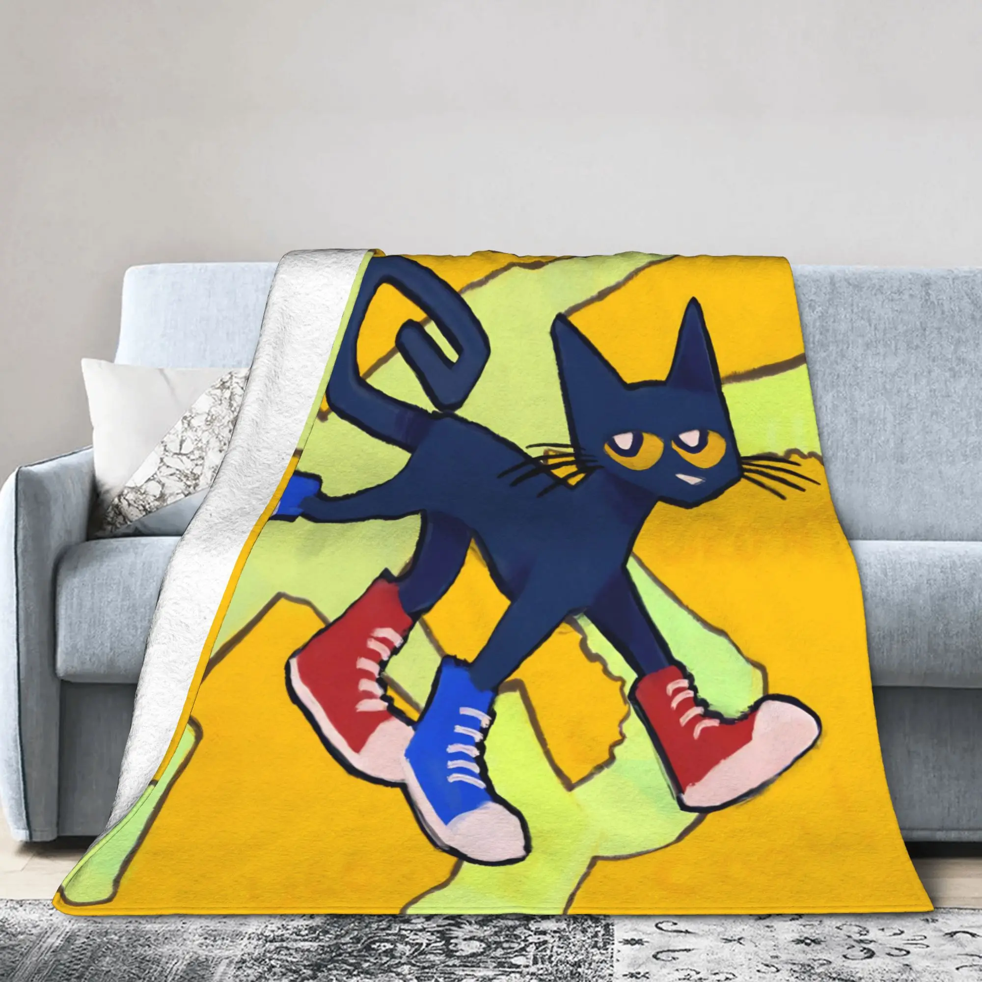 Cool Pete The Cat Cartoon Plush Blanket  Awesome Throw Blankets for Home 200x150cm Bedspread