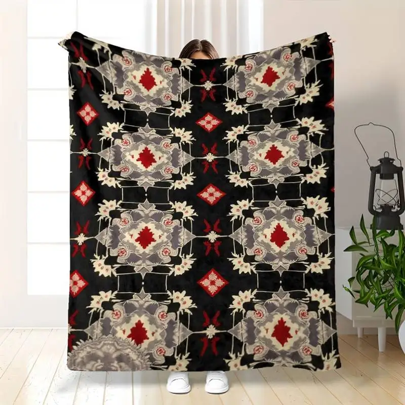 Southwestern Aztec Geometric Pattern Throw Blanket Tribal Boho Themed Soft Blanket Rustic Cozy Decor Vintage Warm Blanket